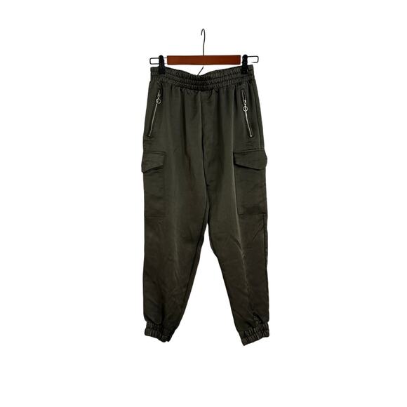 Zara Pants Green Cargo Satin Joggers Size Women's Small - Picture 1 of 5